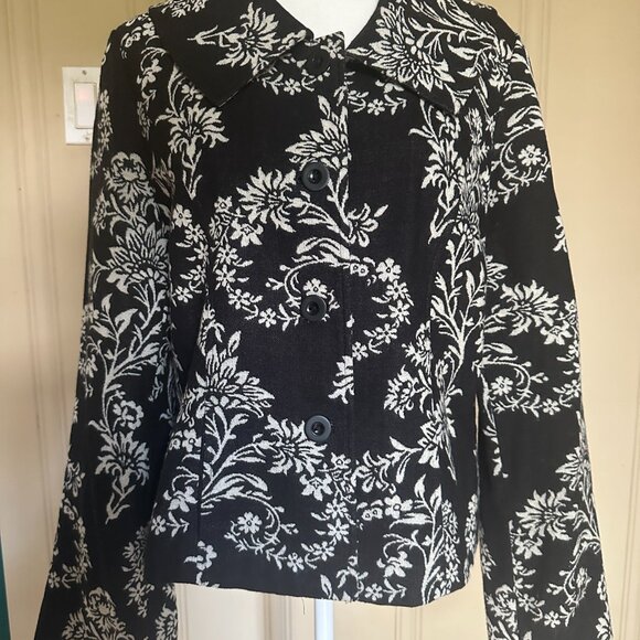 Pendleton 100% Virgin Wool Blazer Jacket Short Black White Floral sz 14 - Picture 4 of 12